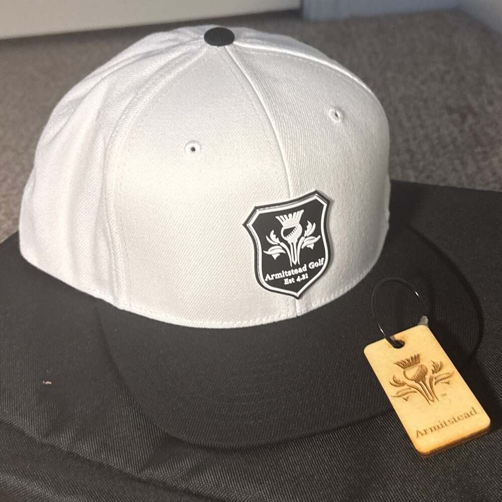 Armitstead Golf Shield Logo White and Black Snapback Hat